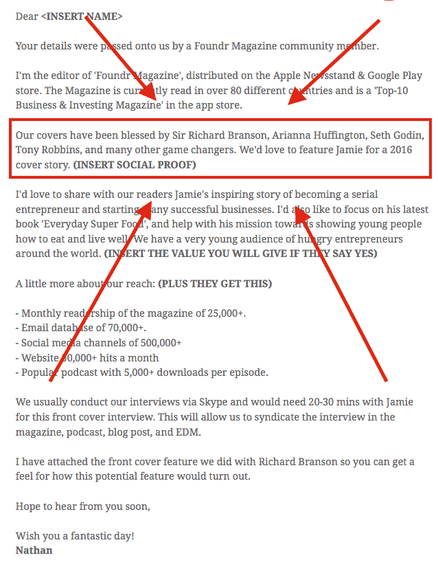 social proof sample email