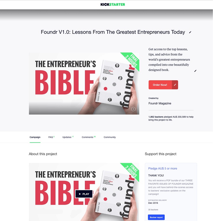 Foundr Kickstarter Landing Page