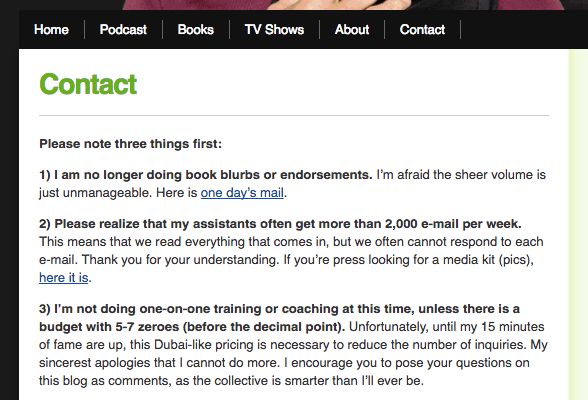Find someone's email address- Tim Ferriss Contact Page
