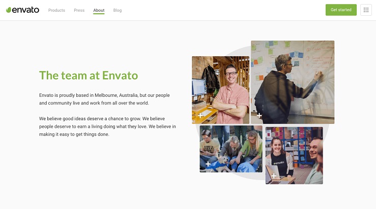 Transition from employee to entrepreneur- envato website about page