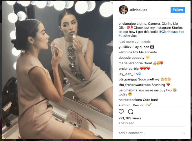 Instagram influencer marketing- olivia culpo instagram ad