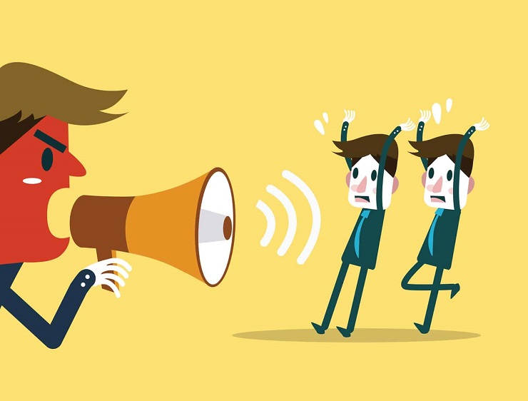 Fear of leading- man Shouting with Megaphone Cartoon Photo