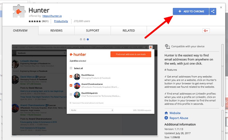 Find someone's email address- Hunter Chrome Extension