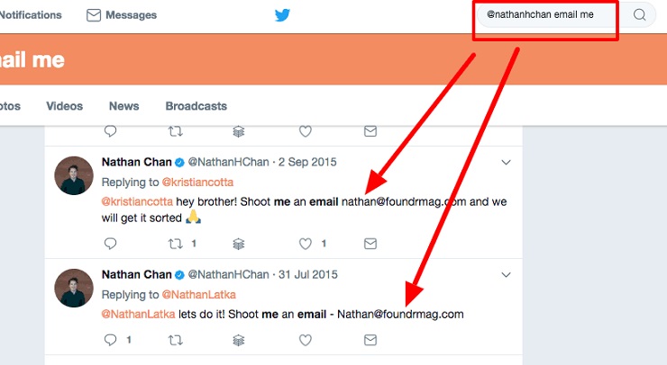 Find someone's email address- Twitter's search page