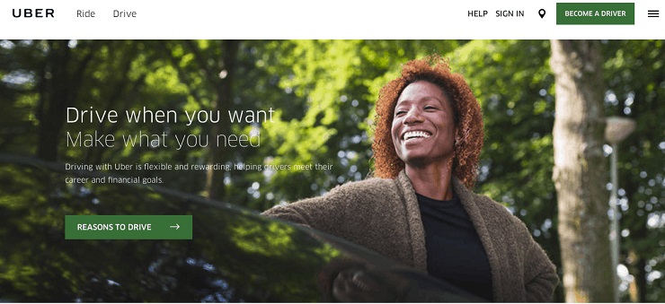 Startup brand messaging mistakes- Uber Website