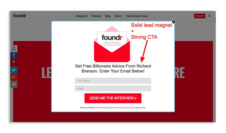 Foundr's About Us page includes an irresistible lead magnet 2