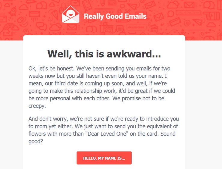 Really Good Email asks subscribers to provide information about themselves when doing Email personalization