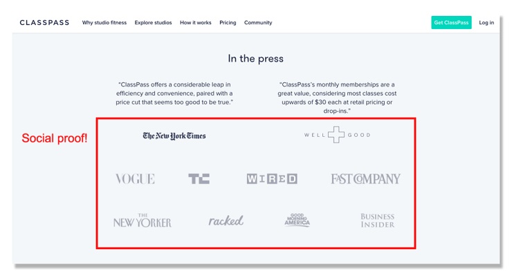 Copy that converts example from ClassPass