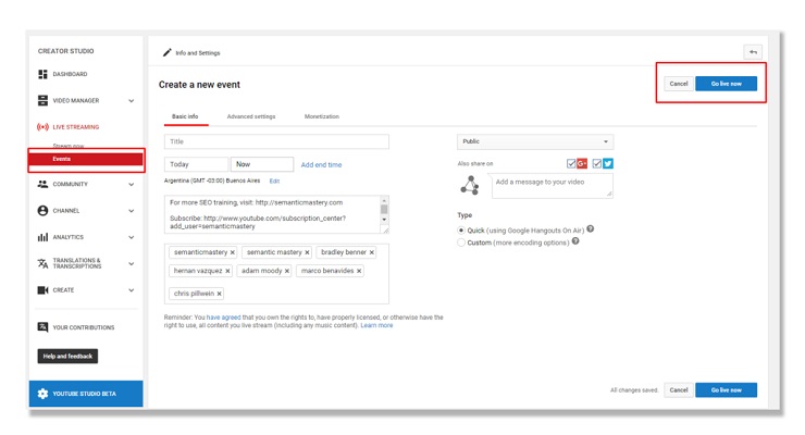 Low cost marketing strategy for going live using a YouTube Channel
