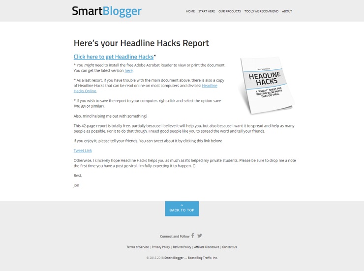 SmartBlogger email showing a post-conversion strategy