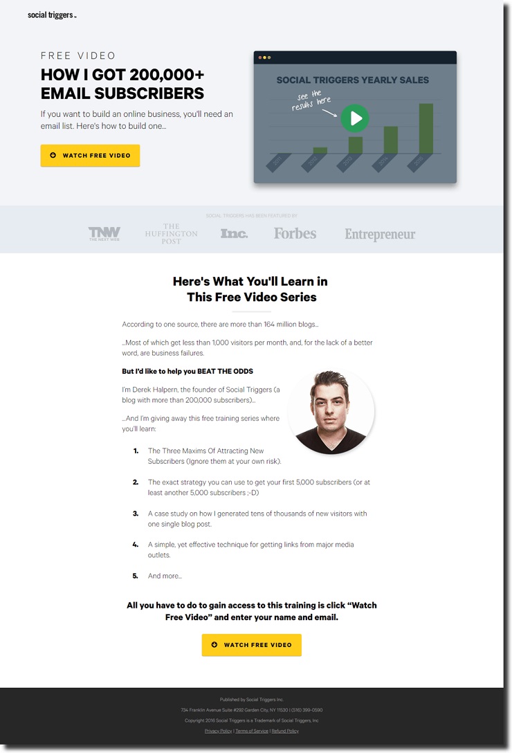 high-converting confirmation page social triggers pop-up window that allows visitor to opt in to another email list to get access to the free video
