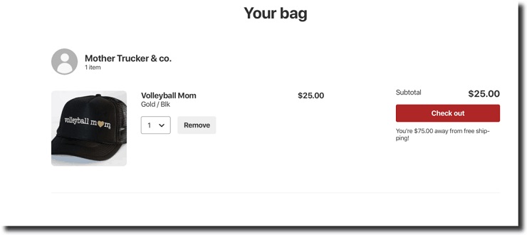 screenshot via Pinterest shows page a customer will be taken to when they click the “Add to Bag” button Pinterest for business