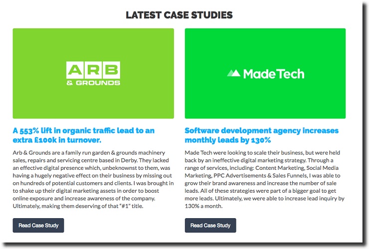 Elliott Davidson created case studies and testimonials for website to help get consulting clients