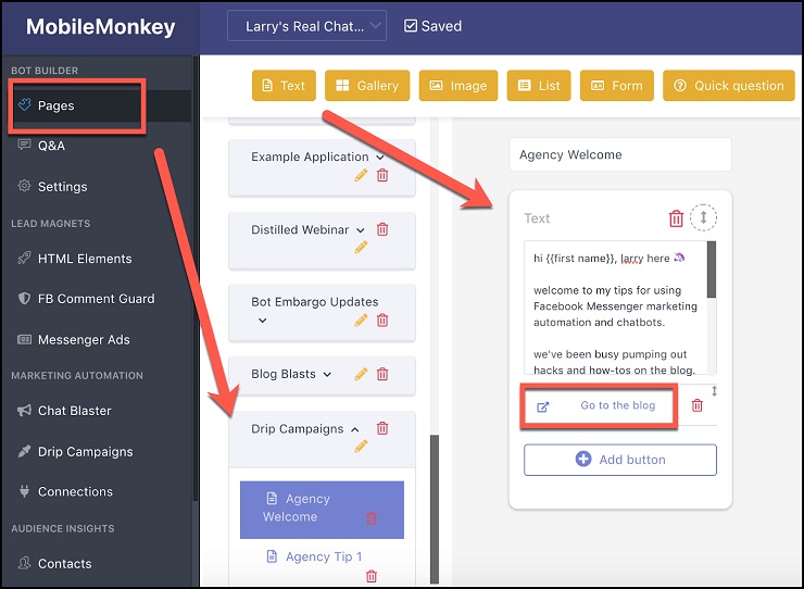 MobileMonkey chatbot builder