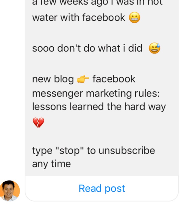 Once user opts in to your Messenger bot, bot can automatically deliver any type of content you program it to