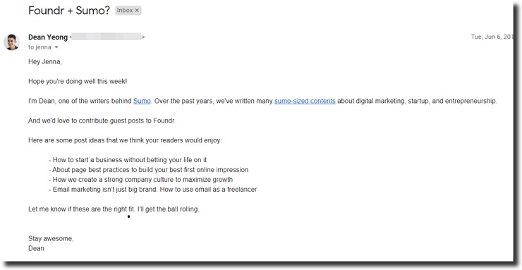 Sample Blog pitch email