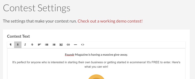 Email Signups- Contest Settings