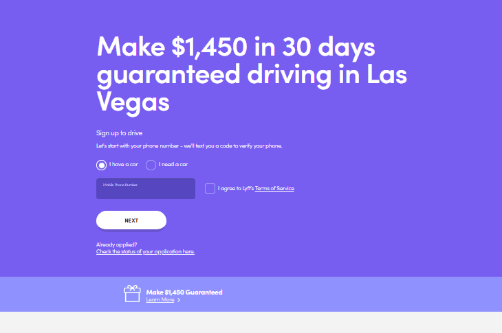 Lyft Landing page