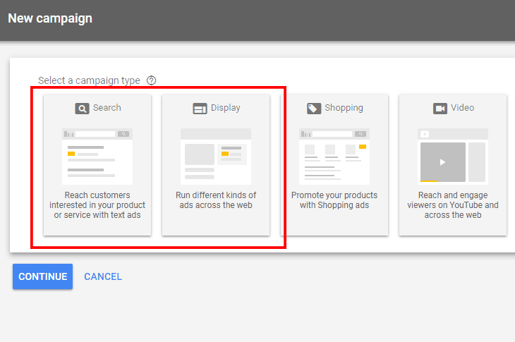 creating a new campaign in Google Ads