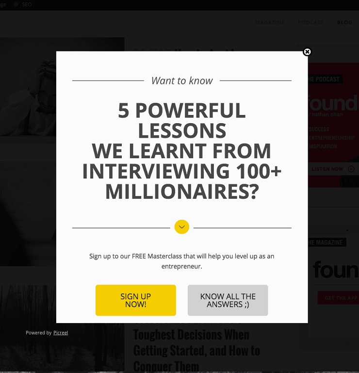exit intent popups