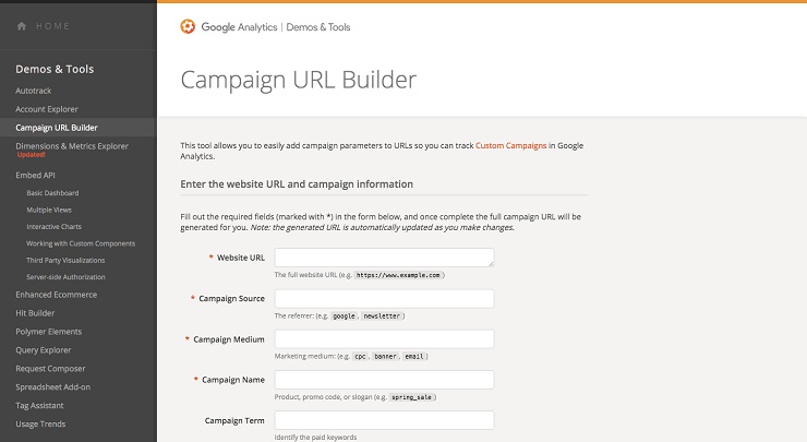Campaign URL Builder Google Analytics Demos Tools