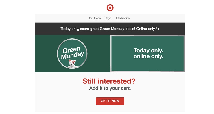 Example email from Target, which was sent after browsing certain products on their site and then left
