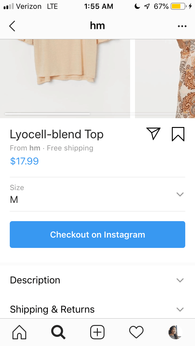 Lyocell “Checkout on Instagram” button