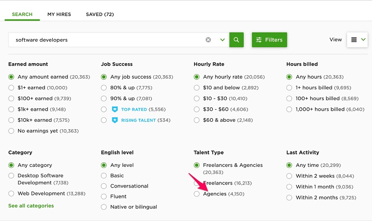 agency search in Upwork