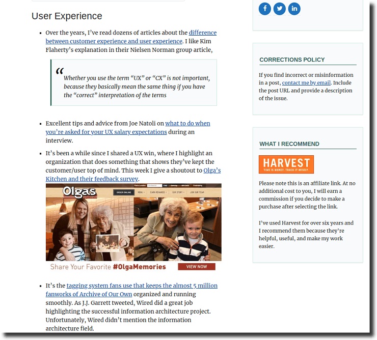 another example of a content link roundup, this one from a design and development site