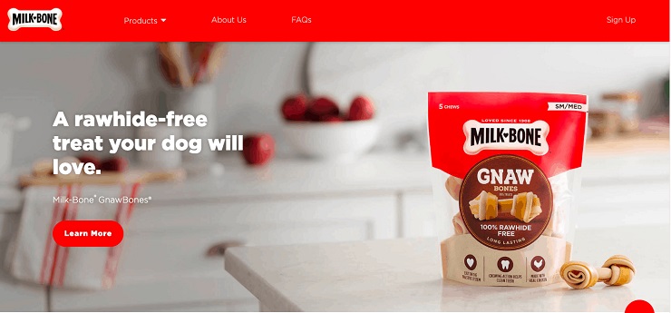 Milk-Bone headline “A rawhide-free treat your dog will love.”