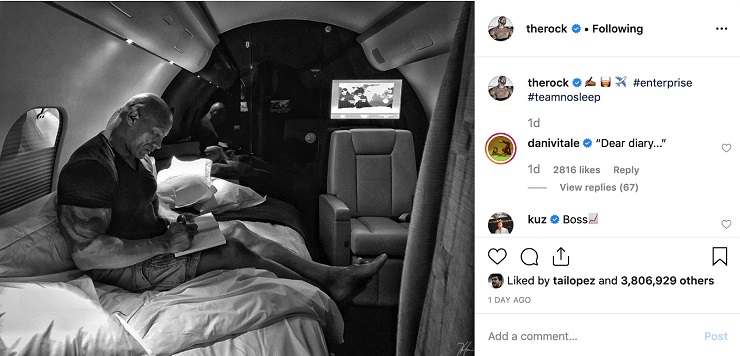 example post of The Rock on his Instagram