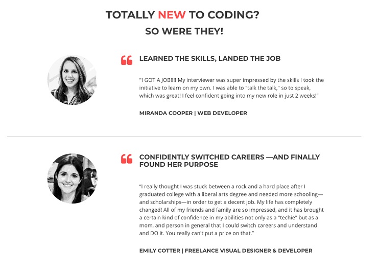 Skillcrush proof of credibility in testimonials