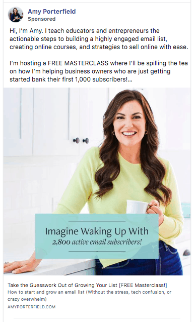 Amy Porterfield's Facebook ads