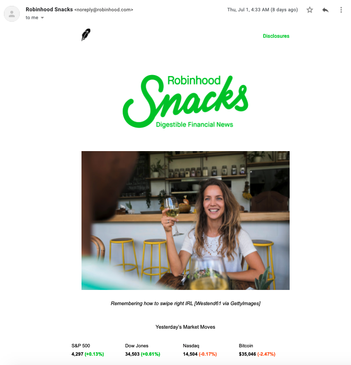 Robinhood snacks email