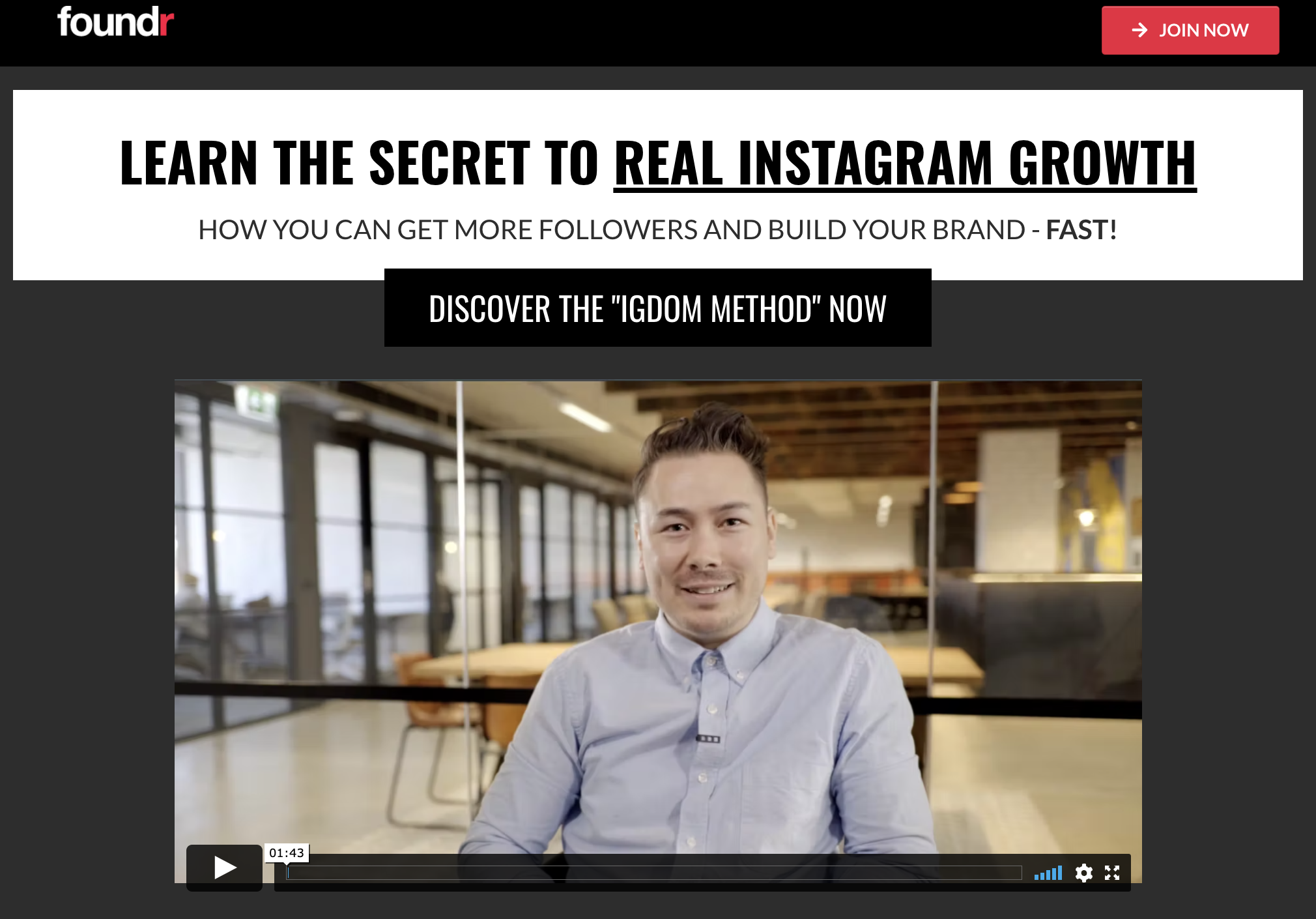 Foundr instagram course landing page
