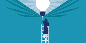 Female founders climbing ladder to idea