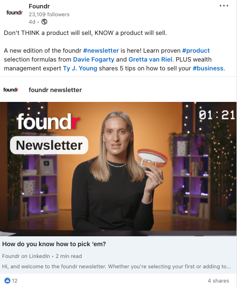 Foundr linkedin newsletter