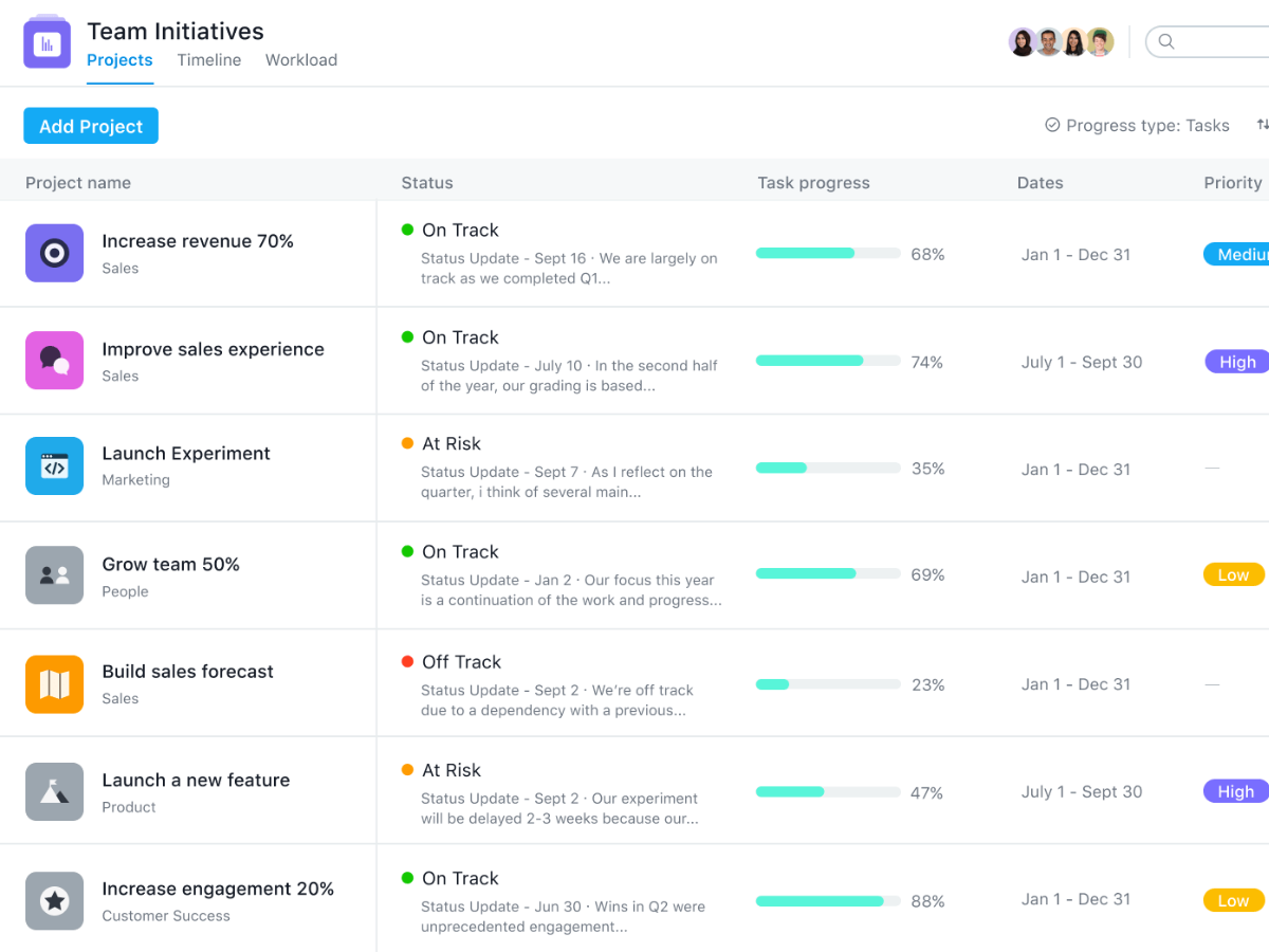 Asana software screenshot