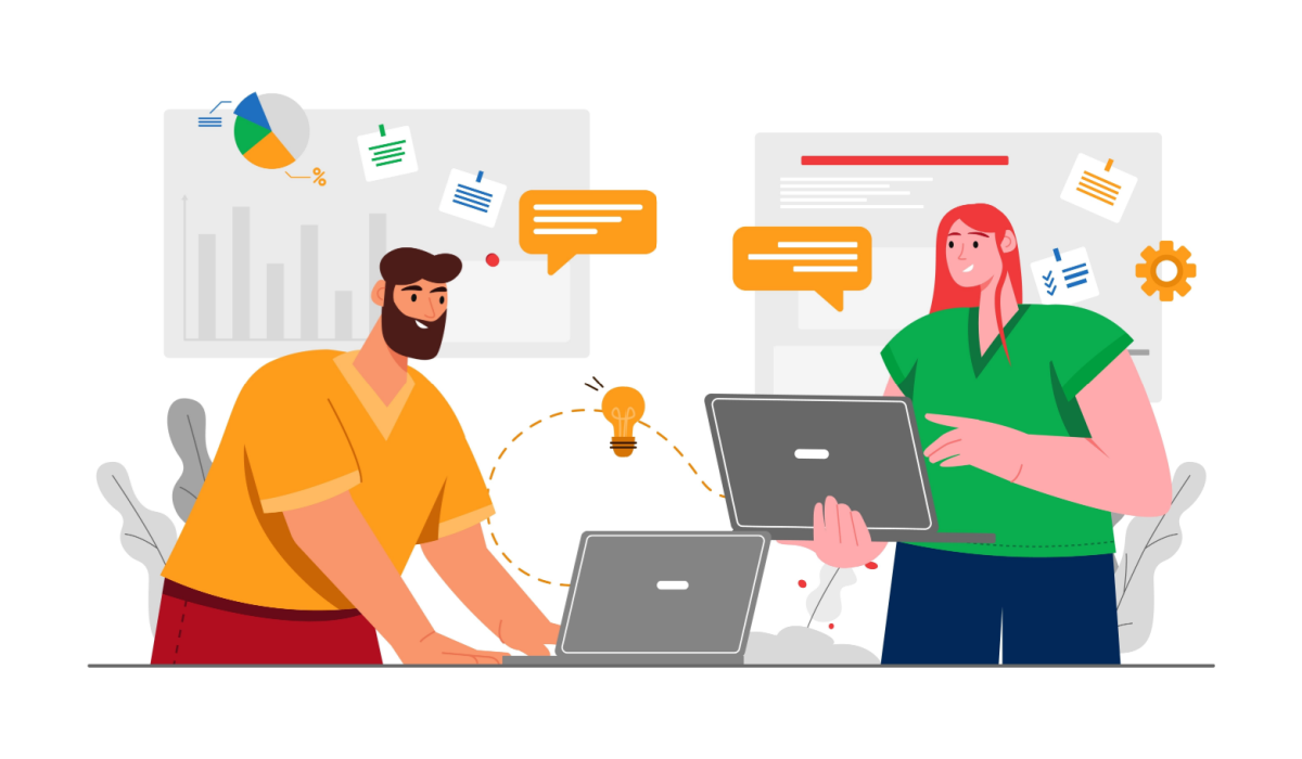 Two independent contractor workers illustration.