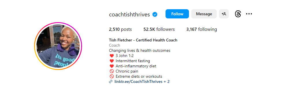 Tish Fletcher Instagram bio