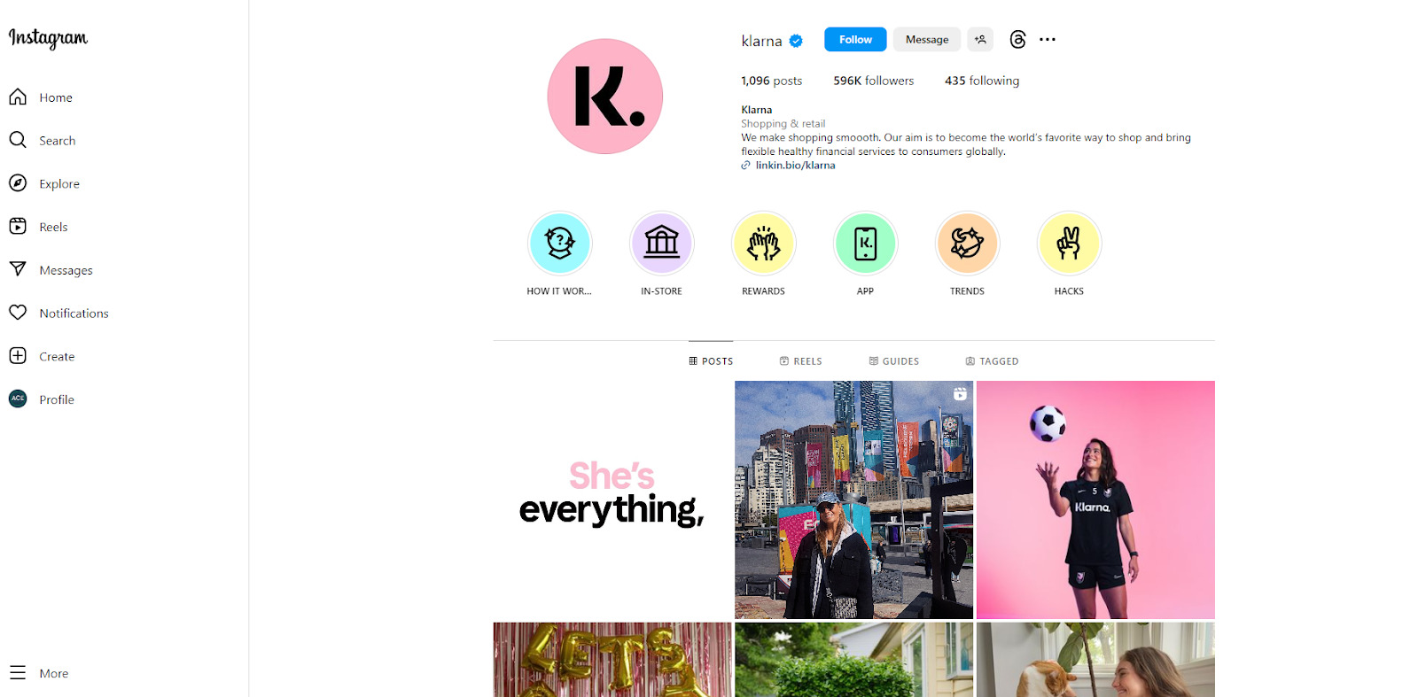 Klarna instagram account