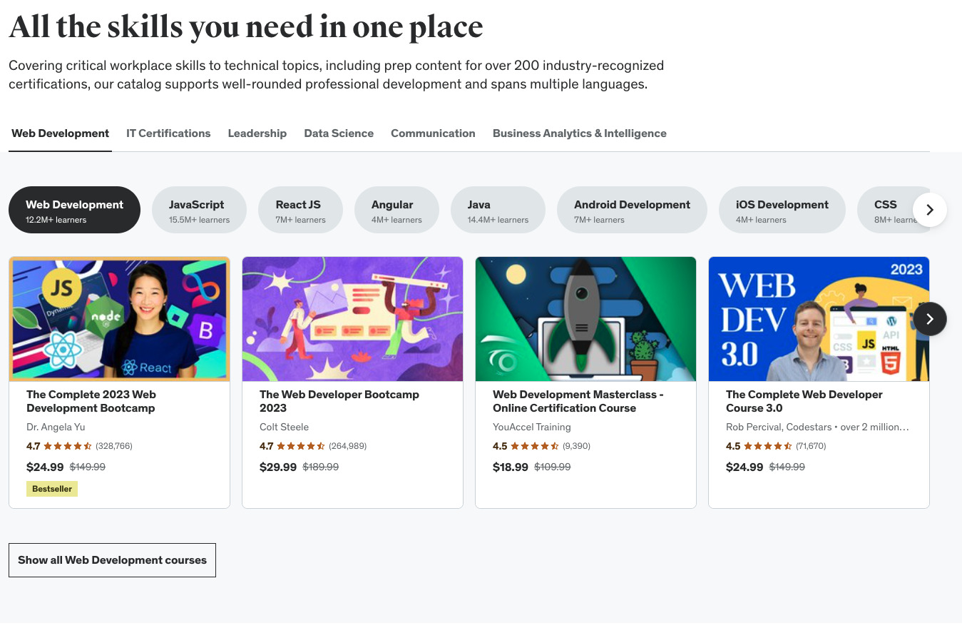 Udemy homepage